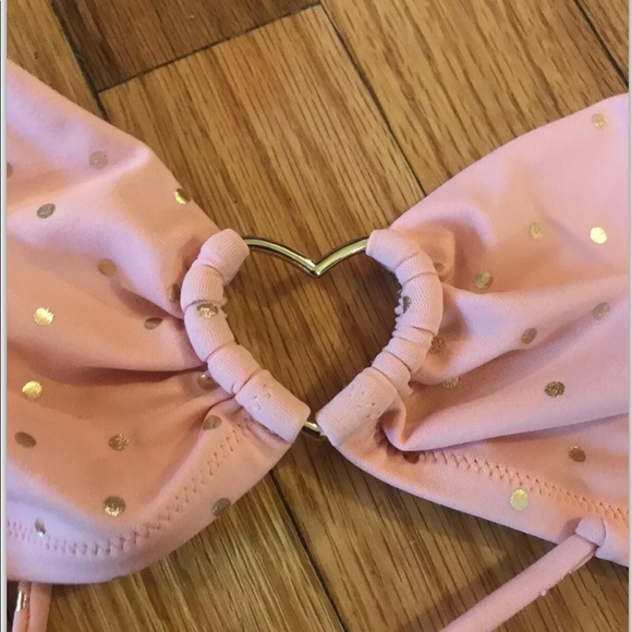 Victoria Secret Peach Gold Polka Dot Tube Bandeau Peekaboo Heart Bikini Swimsuit - Picture 2 of 10